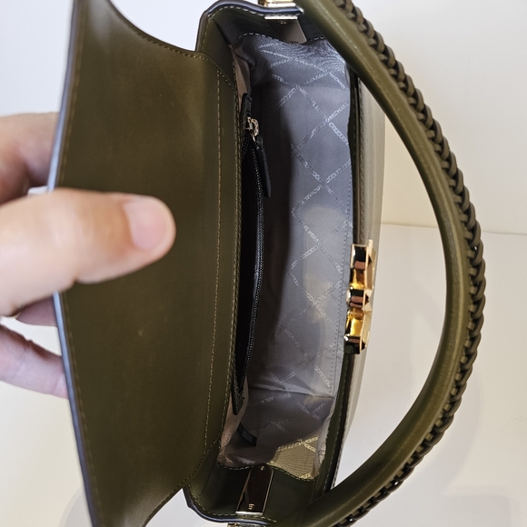 Michael Kors medium Karlie crossbody satchel olive leather gold hardware bag - Picture 10 of 14